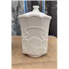 Image 4 : Figurine Trio: Clown on Base, Bunny Couple on Swing, White Embossed Ceramic Canister