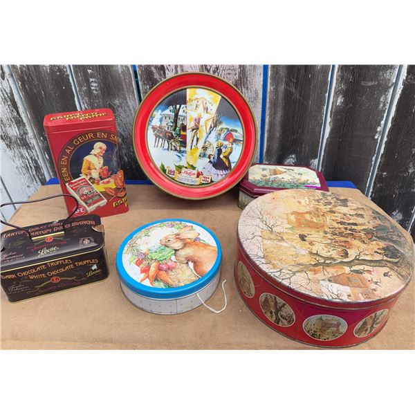 Decorative Tin Containers Including Christmas, Holiday, and Advertising Tins