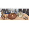 Image 1 : Decorative Mixed Lot: Carved Figure, Wood Dish with Brass Handle, Glass Jewelry Boxes