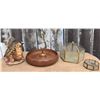Image 2 : Decorative Mixed Lot: Carved Figure, Wood Dish with Brass Handle, Glass Jewelry Boxes
