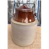 Image 1 : Stoneware Crock With Brown Glazed Lid And Metal Handle