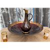 Image 1 : Amber Glass Decanter, Wide Shallow Bowl, and Two Gold-Trimmed Glasses Set