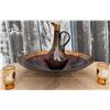 Image 2 : Amber Glass Decanter, Wide Shallow Bowl, and Two Gold-Trimmed Glasses Set