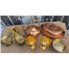 Image 2 : Brass and Copper Tableware: Teapot, Candle Holders, Goblets, Serving Dish