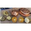 Image 3 : Brass and Copper Tableware: Teapot, Candle Holders, Goblets, Serving Dish