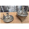 Image 2 : Metal Chamberstick Candle Holders, One With Ornate Brass Base