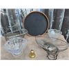 Image 1 : Crystal Bowls, Silver Wire Baskets, Tray, and Brass Bell
