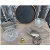 Image 2 : Crystal Bowls, Silver Wire Baskets, Tray, and Brass Bell