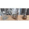 Image 1 : Glass Beer Stein, Silverplate Candleholder and Small Brass Oil Lamp Trio