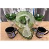 Image 3 : Green Glass Plates, Wine Goblets, Coffee Mugs and Etched Bell