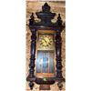 Image 2 : Carved Wood Wall Clock with Brass Face and Ornate Pediment