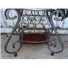 Image 3 : Metal and Wood Two-Level Bar Cart with Casters, Heart Motif and Wine Holders