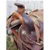 Image 2 : Tooled Leather Western Saddle with Suede Seat and Stirrups