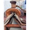 Image 8 : Tooled Leather Western Saddle with Suede Seat and Stirrups