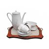 Image 1 : Waldershof Bavaria German Porcelain Coffee Set with Wooden Tray, 9 Pieces