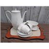 Image 2 : Waldershof Bavaria German Porcelain Coffee Set with Wooden Tray, 9 Pieces
