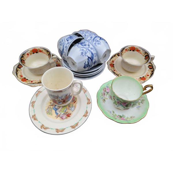 Tea Cup and Saucer Set: Royal Albert, Thun, Bunnykins, Floral, and Black/Red