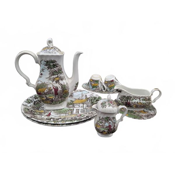 The Hunter by Myott Hand Engraved Tea Set, Made in England, Multiple Pieces