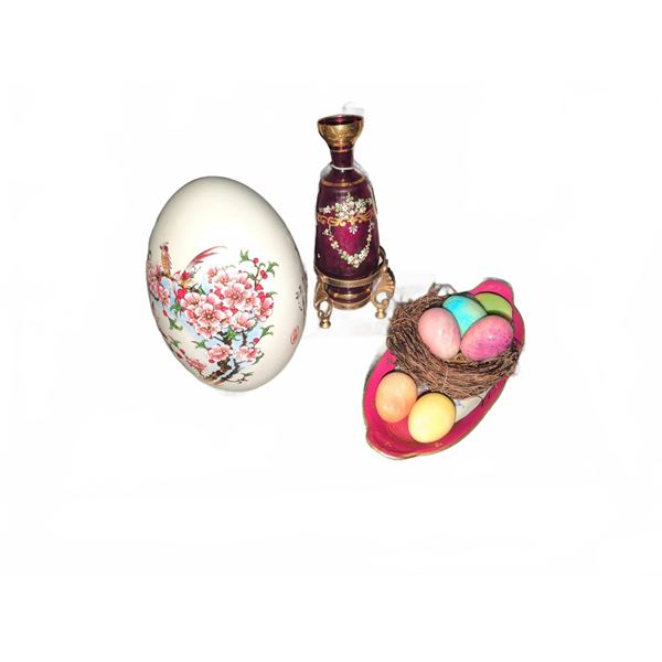 Limoges France Floral Dish, Chinese Porcelain Egg, Ruby Vase, The Birds of Alberta Book