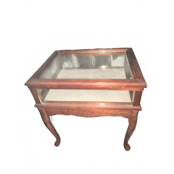Glass Display Case Table with Hinged Lid and Wooden Frame, 2-Tier