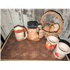 Image 2 : Royal Doulton Golfer Jug, Japanese King Mug, Bossons Head Pair, Floral Cups, Wicker Basket