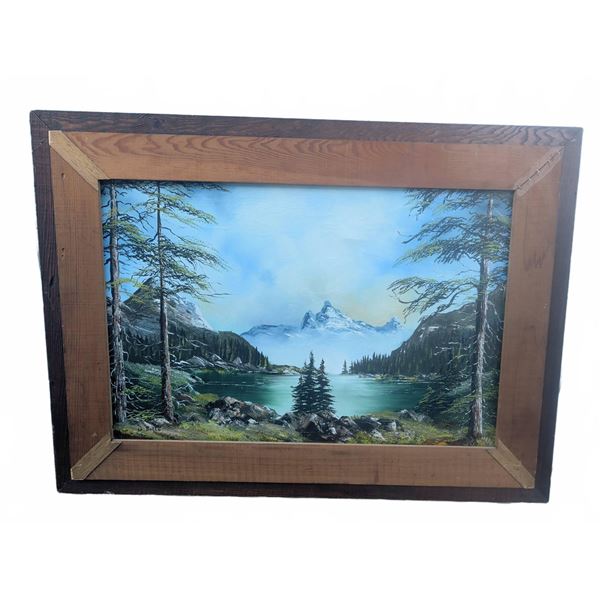 G Bello Oil Painting Mountain Lake Landscape on Canvas with Wood Frame