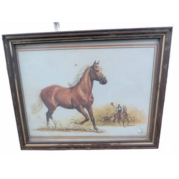 Framed Horse and Riders Print with Wood Moulding