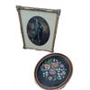 Image 1 : Framed Blue Boy Portrait Print and Oval Floral Needlepoint Art
