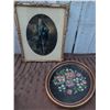 Image 2 : Framed Blue Boy Portrait Print and Oval Floral Needlepoint Art