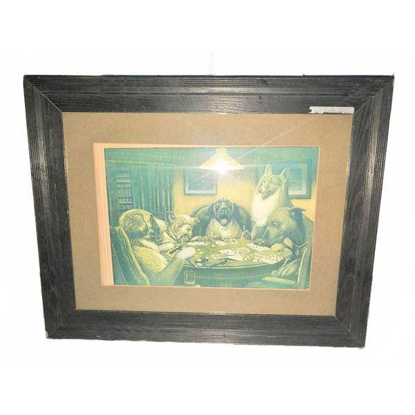 Framed Print Dogs Playing Poker Matted Under Glass