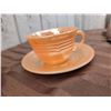 Image 6 : Marigold Carnival Glass Butterfly Dishes, Shell Bowl, Teacups and Bronze Bird