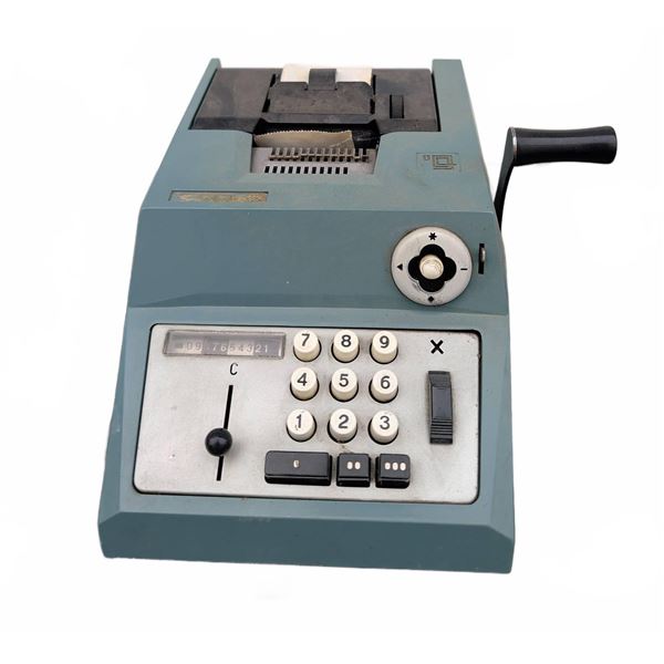 Manual Mechanical Adding Machine with Lever, Numeric Keypad, and Paper Printer