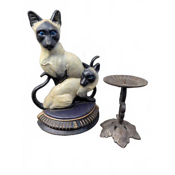 Cast Siamese Feline Doorstop & Decorative Metal Candle Sconce