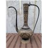 Image 3 : Etched Brass Ewer, Cut Glass Bowl, and Ornate Silver-Tone Candle Holder Group