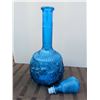 Image 2 : Blue Pressed Glass Decanter With Stopper and Pedestal Compote Bowl