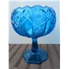 Image 4 : Blue Pressed Glass Decanter With Stopper and Pedestal Compote Bowl