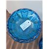 Image 5 : Blue Pressed Glass Decanter With Stopper and Pedestal Compote Bowl