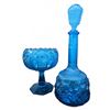Image 6 : Blue Pressed Glass Decanter With Stopper and Pedestal Compote Bowl