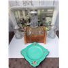 Image 1 : Royal Winton Saxon Plate, Three Glass Beer Steins, Wood Chest, Metal TV Tray Set