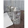 Image 4 : Royal Winton Saxon Plate, Three Glass Beer Steins, Wood Chest, Metal TV Tray Set
