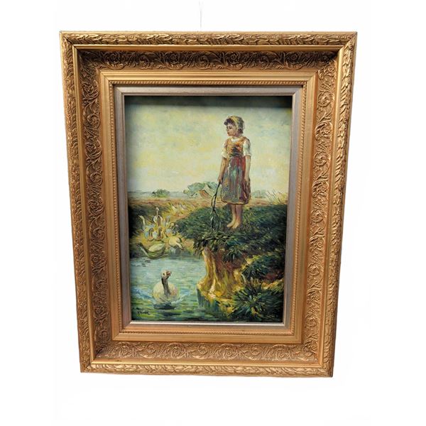 Oil On Canvas Painting Signed K. Richter With Ornate Gold-Tone Frame