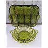 Image 2 : Green Glassware, Wood Sewing Box, Inspirational Tin and Alberta Painted Plate