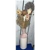 Image 6 : Decor Lot: Ceramic Ewer, Pink Vase with Dried Arrangement, Metal Pitcher, Amber Glass