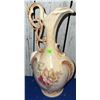Image 7 : Decor Lot: Ceramic Ewer, Pink Vase with Dried Arrangement, Metal Pitcher, Amber Glass