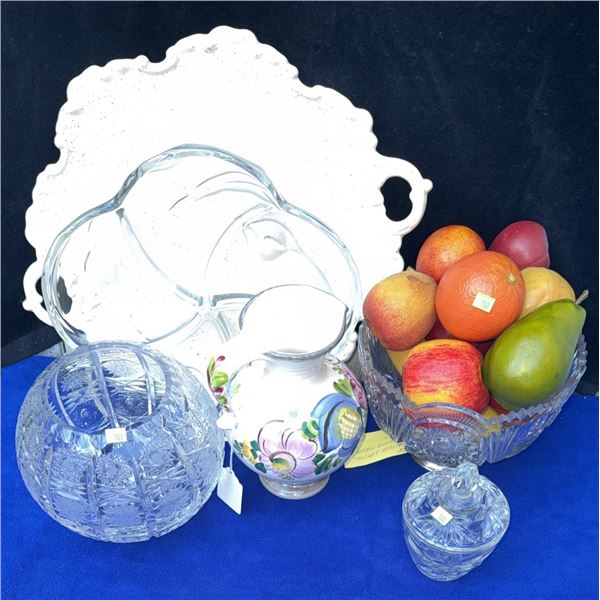 Glass Bowls, Cut Crystal Vase, Hand-Painted Pitcher, Divided Platter