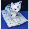 Image 1 : Italian Blue and White Ceramic Cat on Pillow Lidded Box Marked Italy P629
