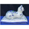 Image 3 : Italian Blue and White Ceramic Cat on Pillow Lidded Box Marked Italy P629