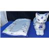 Image 4 : Italian Blue and White Ceramic Cat on Pillow Lidded Box Marked Italy P629