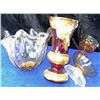 Image 1 : Art Glass Items Including White Crystal and Enamelled Vase