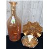 Image 2 : Marigold Carnival Glass Trio with Bottle and Two Dishes